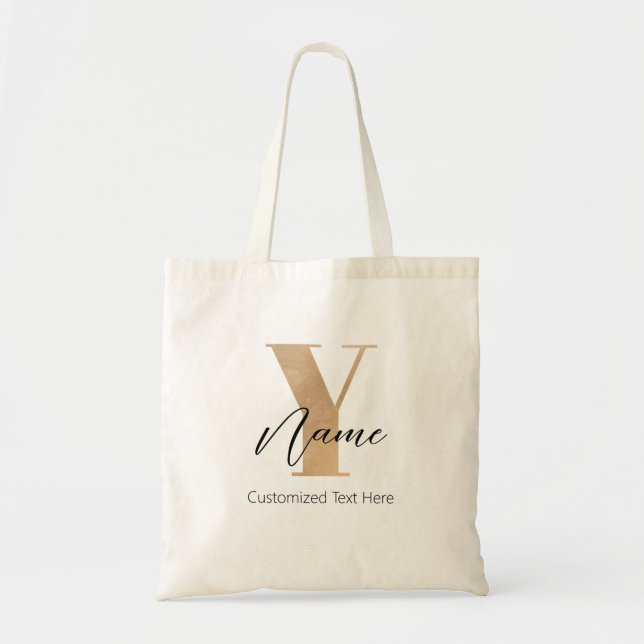 Bolsa Tote Modern Monogrammed Initial Y & Name Personalized (Frente)