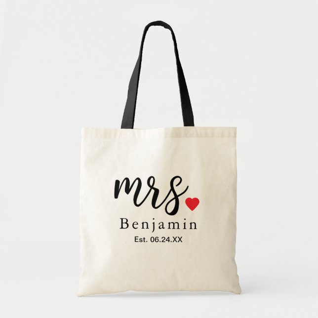 Bolsa Tote Modern Mrs Black Script Custom Wedding (Frente)