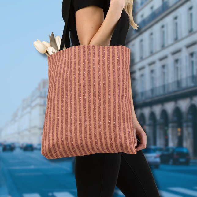 Bolsa Tote Modern Orange Mango Glitter Style Vertical Stripes (Criador carregado)