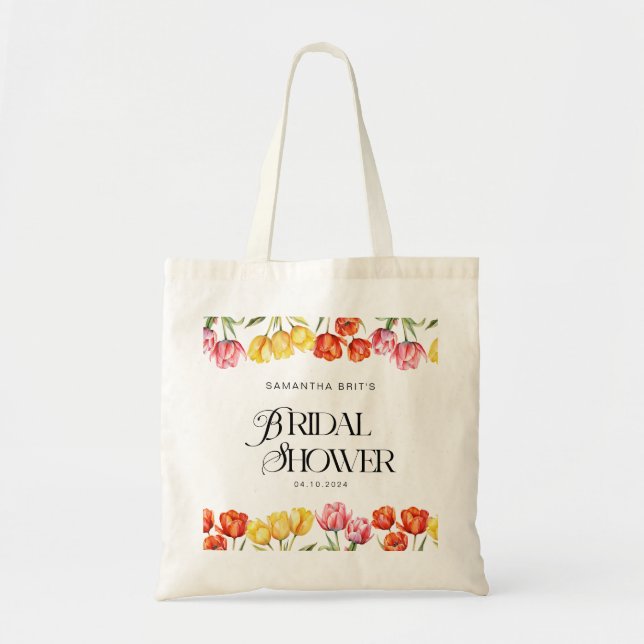 Bolsa Tote Modern Orange Pink  Tulips Floral Bridal Shower (Frente)