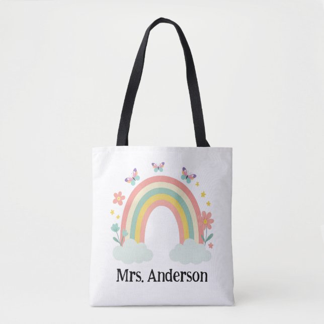 Bolsa Tote Modern Pastel Rainbow Personalized Teacher Gift (Frente)