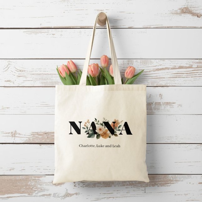 Bolsa Tote Modern Personalized Nana Floral Gift (Criador carregado)