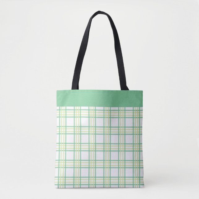 Bolsa Tote Modern Preppy Plaid Green Lime Pattern (Frente)