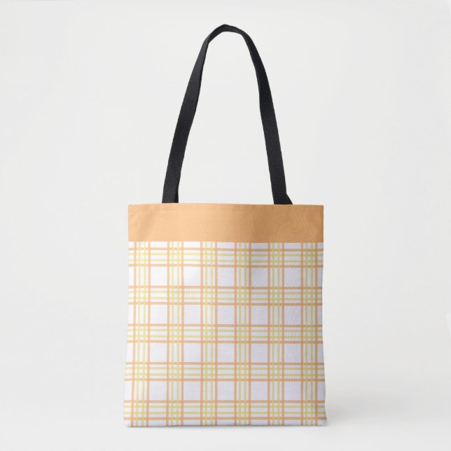 Bolsa Tote Modern Preppy Plaid Orange Yellow Pattern (Frente)