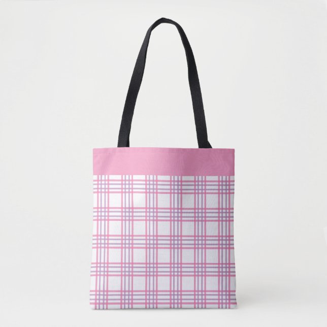 Bolsa Tote Modern Preppy Plaid Pink Purple Pattern (Frente)