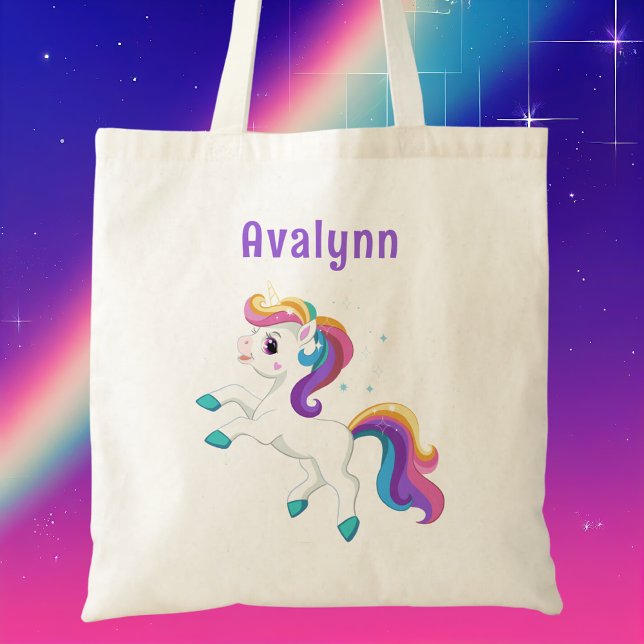 Bolsa Tote Modern Rainbow Cute Unicorn Girls Kids (Criador carregado)