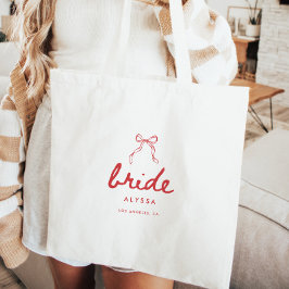 Bolsa Tote Modern Script Coquette Bow Bride's Name Wedding