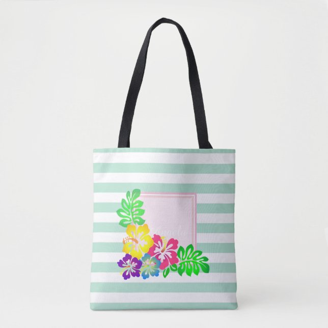 Bolsa Tote Modern Striped, Havaí Hibiscus - Personalizado (Frente)