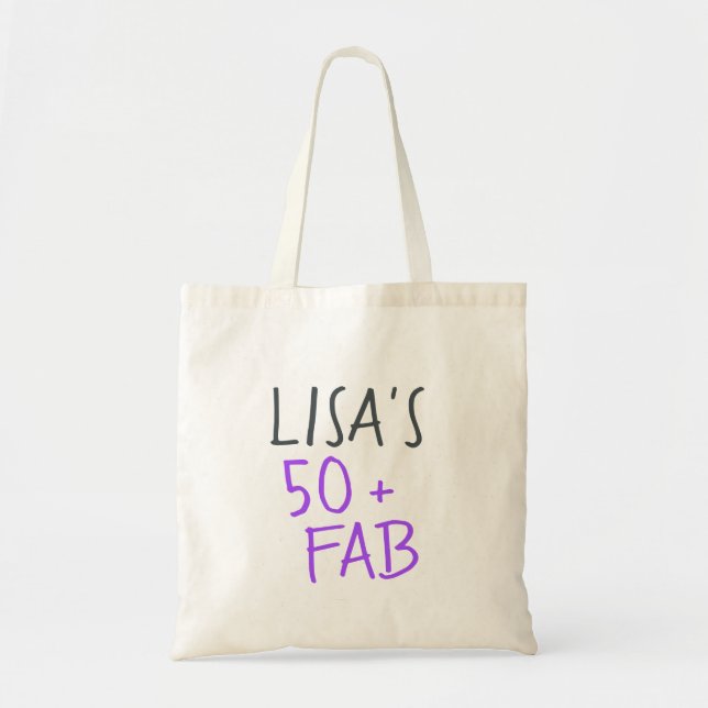 Bolsa Tote Modern Stylish Name Purple 50 Fabulous Birthday (Frente)