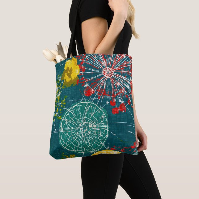 Bolsa Tote Modern Teal & Red Abstract (Close Up)