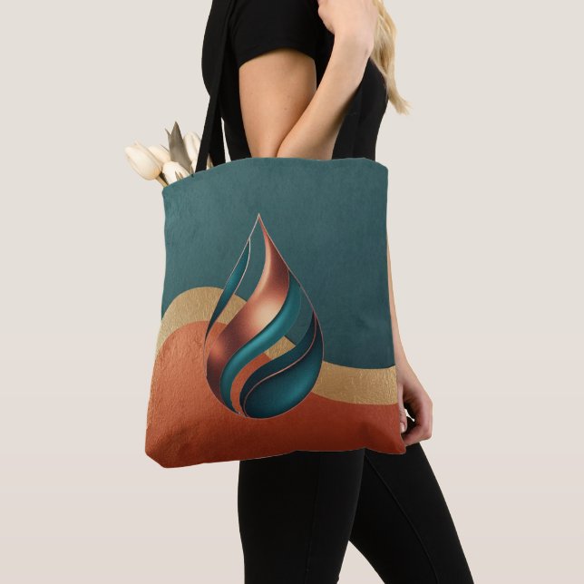 Bolsa Tote Modern Teardrop Wave Teal Copper Gold (Close Up)