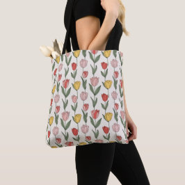 Bolsa Tote Modern Tulip Floral Pattern Soft Botanical Spring