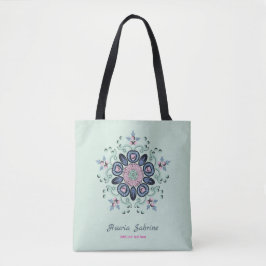 Bolsa Tote Modern Turquoise & Pink Floral Mandala Doodles 