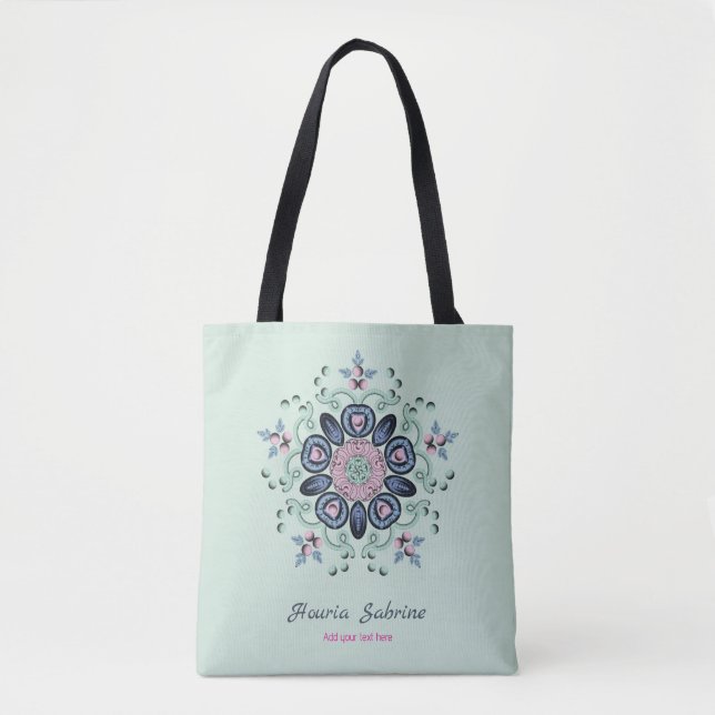 Bolsa Tote Modern Turquoise & Pink Floral Mandala Doodles  (Frente)