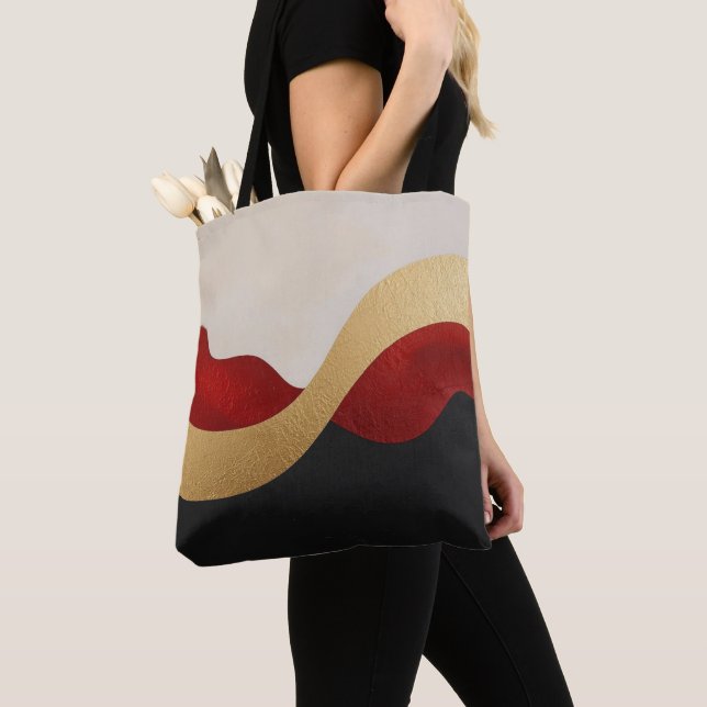 Bolsa Tote Modern Wave Gold Red Black  (Close Up)