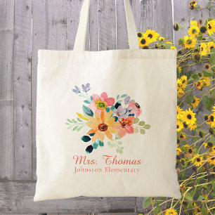 Bolsa Tote Moderna Apreciação ao Professor Floral Aquarela