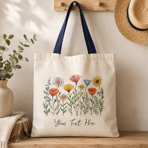 Bolsa Tote Moderna Floral de Flores Silvestres Aquarela Perso