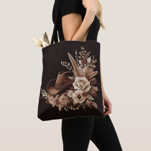 Bolsa Tote Moderno Country Western-Flores com um Chapéu de Co