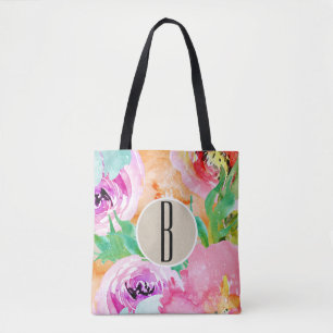 Bolsa Tote Moderno Kraft Floral Colorido Aquarela