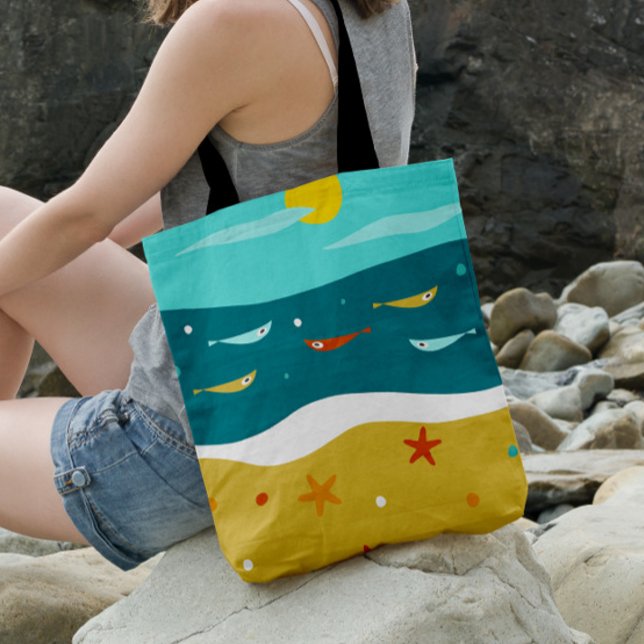 Bolsa Tote Moderno Meio século de Verão de Praia Retro (Criador carregado)