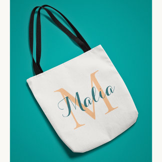Bolsa Tote Moderno Monograma Tropical Personalizado de Verão 