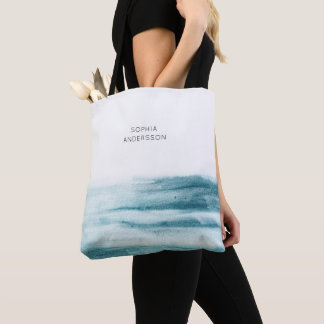 Bolsa Tote Moderno Oceano Aquarela Azul Minimalista