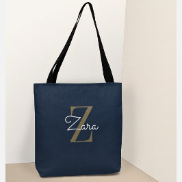 Bolsa Tote Moderno Personalizado Azul Marinho Monograma Nome