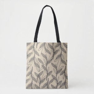 Bolsa Tote Moderno Retro Botânico Cinza Bege de Meados do Séc