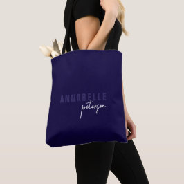 Bolsa Tote Moderno Simples Marinho e Branco Script Minimalist