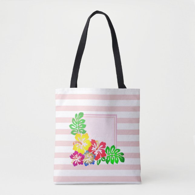 Bolsa Tote ModernStriped, Havaí Hibiscus - Personalizado (Frente)