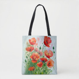 Bolsa Tote Mohnblumenwiese, Aquarell -