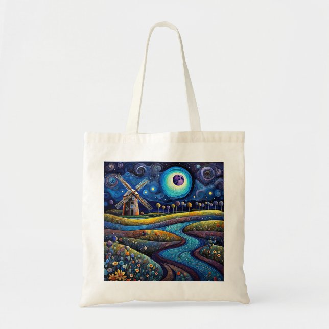 Bolsa Tote Moinho de vento à noite 4 (Frente)
