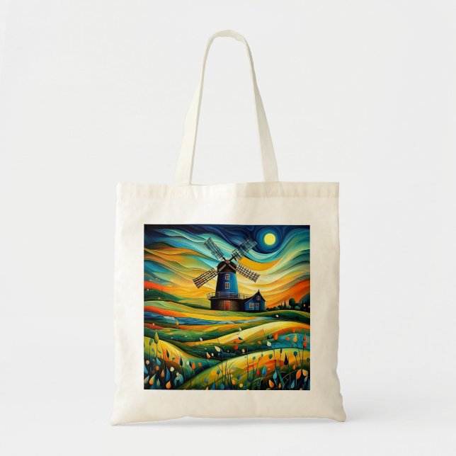 Bolsa Tote Moinho de vento à noite 8 (Frente)