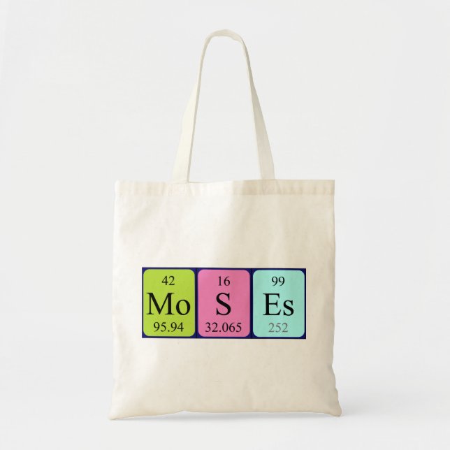 Bolsa Tote Moisés com nome de mesa periódico tote saco (Frente)