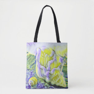 Bolsa Tote Mola d'água pintada com uma casca roxa amarela