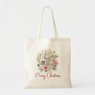 Bolsa Tote Mola Pastel Rosa Castanho Verde Feliz Natal Feliz
