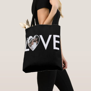 Bolsa Tote Moldura de Coração Preto com Foto Personalizada pa