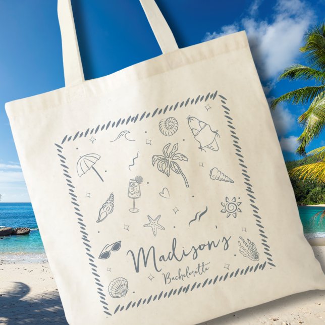 Bolsa Tote Moldura de Corda Costeira com Rabiscos Desenhados  (Criador carregado)