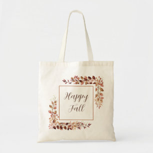 Bolsa Tote Moldura de folhas de outono com texto personalizáv