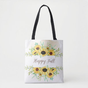 Bolsa Tote Moldura de Girassóis de Outono com texto personali