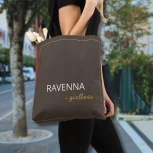 Bolsa Tote Moldura Dourada Sutil Bege Nome Girlboss Luxo