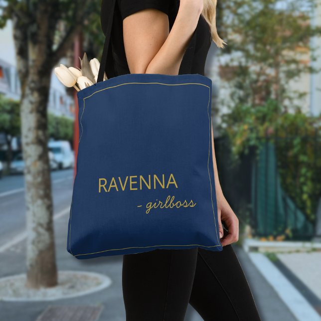 Bolsa Tote Moldura Dourada Sutil Marinho Profundo Nome de Gar (Criador carregado)