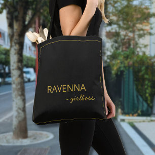 Bolsa Tote Moldura Dourada Sutil Preta Luxo Girlboss Nome