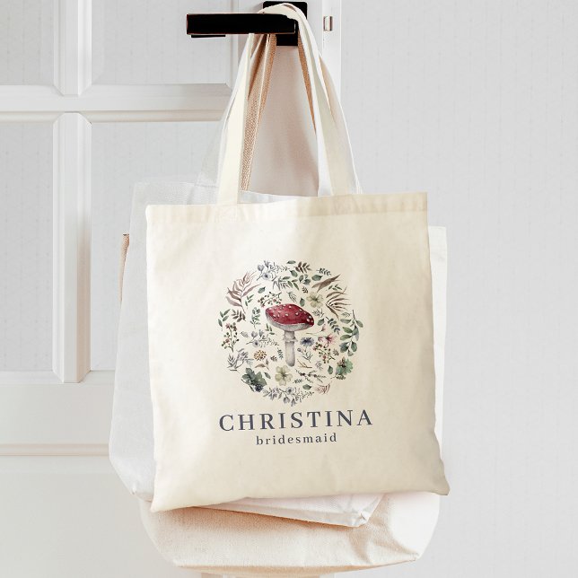 Bolsa Tote Moleiro Botânico de Aquarela (Watercolor Botanical Greenery Mushroom Bridesmaid Tote Bag)