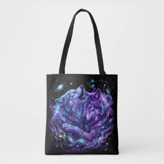Bolsa Tote Moletom Mystic Galaxy Wolf – Arte de Lobo Cósmico
