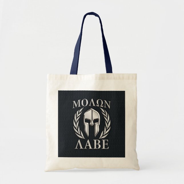 Bolsa Tote Molon Labe Chrome Como Capacete Espartano em Grill (Frente)