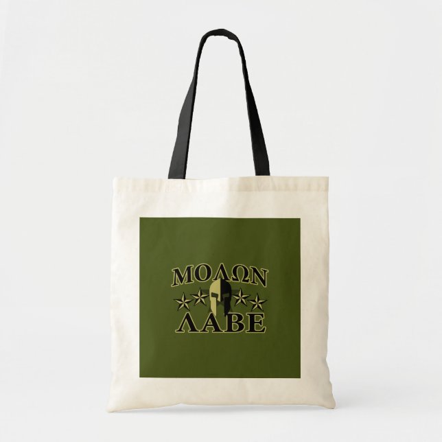 Bolsa Tote Molon Labe Spartan 5 estrelas Olive Green (Frente)