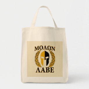 Bolsa Tote Molon Labe Spartan Mask Laurels Beige Decor