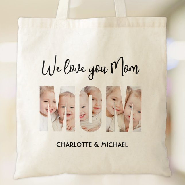 Bolsa Tote Mom 3 Photos Cutout Letters (Criador carregado)