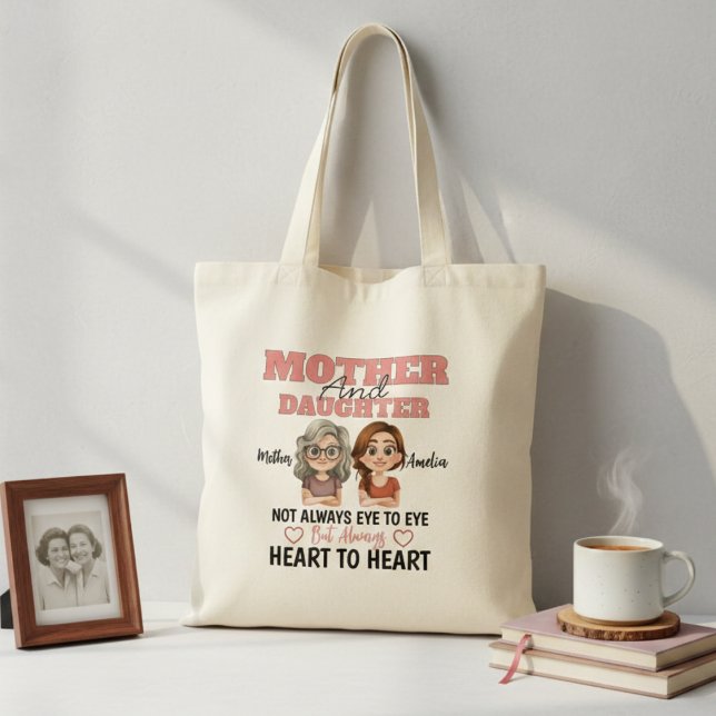 Bolsa Tote Mom Daughter Love Across Distance Heart to Hear (Criador carregado)